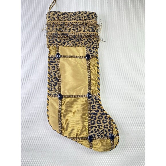 Villa Bacci Leopard Cheetah Animal Print Gold Black Luxury Christmas Stocking - Picture 3 of 11